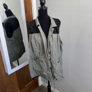 Maurices Olive and Black Lace Utility Vest
